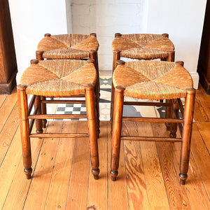 A Set Of Four French Vintage Rush Stools