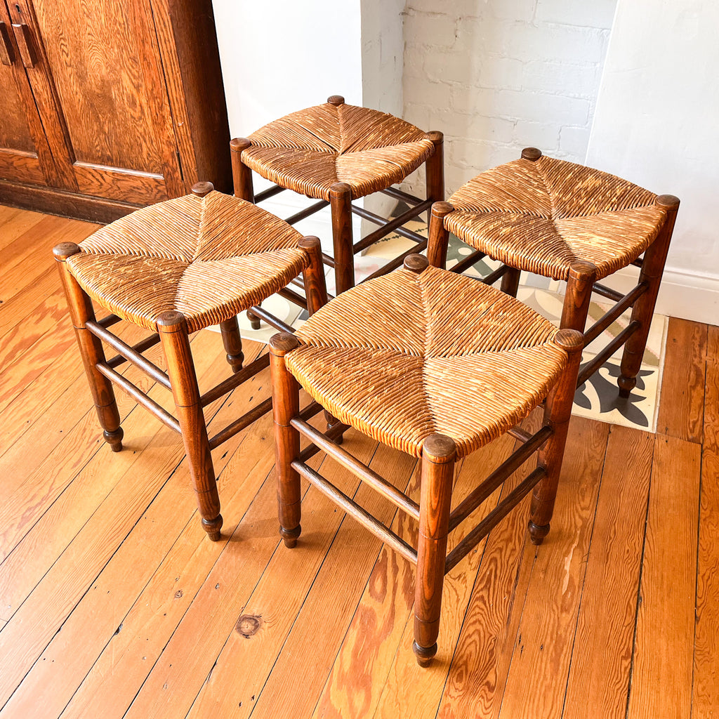 A Set Of Four French Vintage Rush Stools