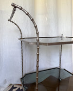 Load image into Gallery viewer, Vintage Silvered Brass Faux Bamboo Drinks Trolley Attributed To Maison Bagues

