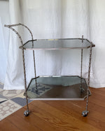 Load image into Gallery viewer, Vintage Silvered Brass Faux Bamboo Drinks Trolley Attributed To Maison Bagues

