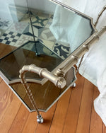 Load image into Gallery viewer, Vintage Silvered Brass Faux Bamboo Drinks Trolley Attributed To Maison Bagues
