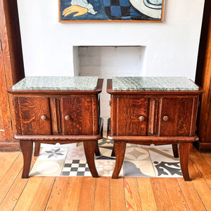 A Pair Of Vintage Bedside Cabinets With Marble Tops