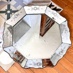 Load image into Gallery viewer, Antique French Circular Venetian Mirror With Etched Floral Design And Scalloped Edges
