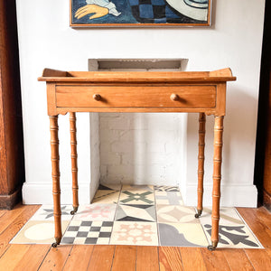 Victorian Pine Faux Bamboo Wash Stand / Console / Side Table On Brass Castors