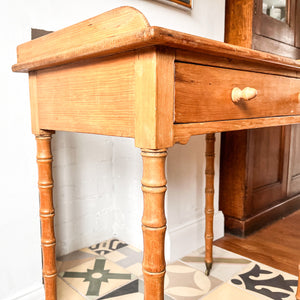 Victorian Pine Faux Bamboo Wash Stand / Console / Side Table On Brass Castors