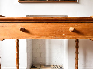 Victorian Pine Faux Bamboo Wash Stand / Console / Side Table On Brass Castors
