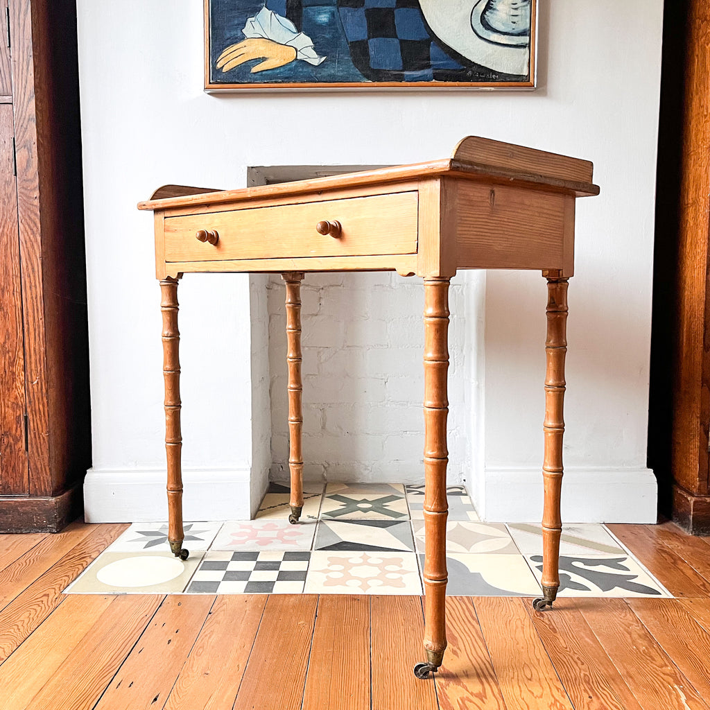 Victorian Pine Faux Bamboo Wash Stand / Console / Side Table On Brass Castors