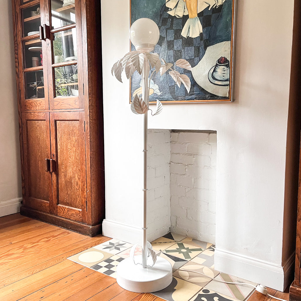 French Vintage White Toleware Standard Lamp