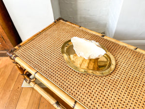 Vintage Bamboo And Cane Coffee Table With Leather Trims