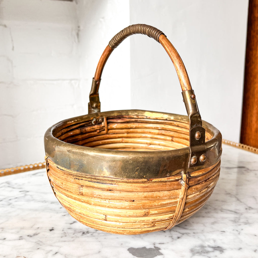 Gabriella Crespi Style Pencil Reed And Brass Basket