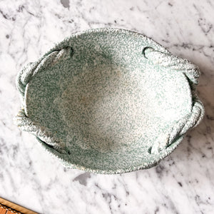 Vintage Speckled Light Green Ceramic Rope Bowl By Vallauris