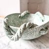 Vintage Speckled Light Green Ceramic Rope Bowl By Vallauris