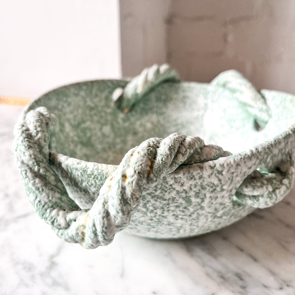 Vintage Speckled Light Green Ceramic Rope Bowl By Vallauris
