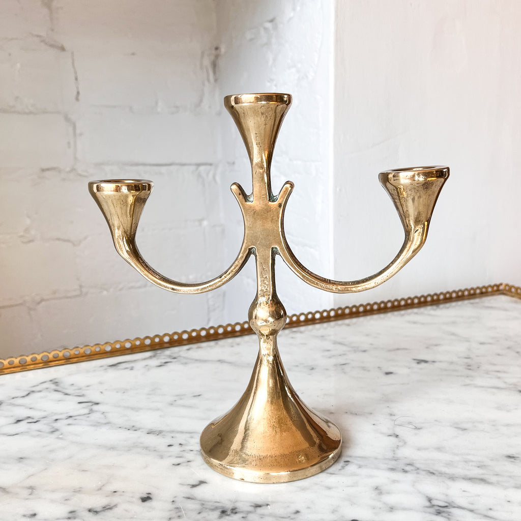 Mid Century Brass Brutalist Candlestick
