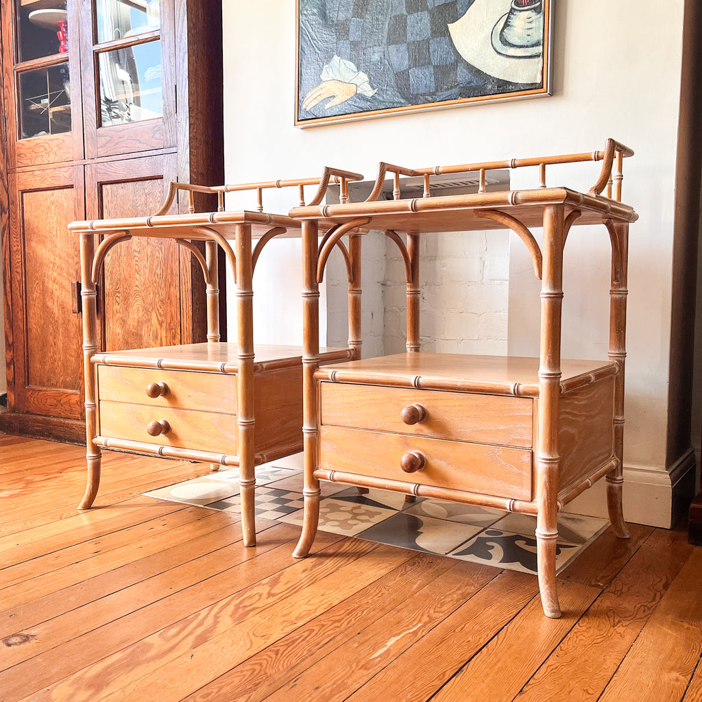 RESERVED - Pair Of Vintage Harrods Faux Bamboo Bedside Cabinets