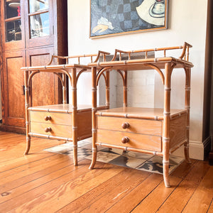 RESERVED - Pair Of Vintage Harrods Faux Bamboo Bedside Cabinets