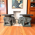 Load image into Gallery viewer, Pair Of Vintage Wicker Elephant Tables Painted Green
