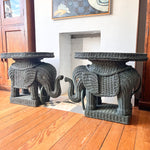 Load image into Gallery viewer, Pair Of Vintage Wicker Elephant Tables Painted Green
