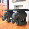 Pair Of Vintage Wicker Elephant Tables Painted Green