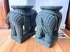 Pair Of Vintage Wicker Elephant Tables Painted Green