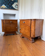 Load image into Gallery viewer, Pair Of Continental Art Deco Burl Walnut Bedside Cabinets
