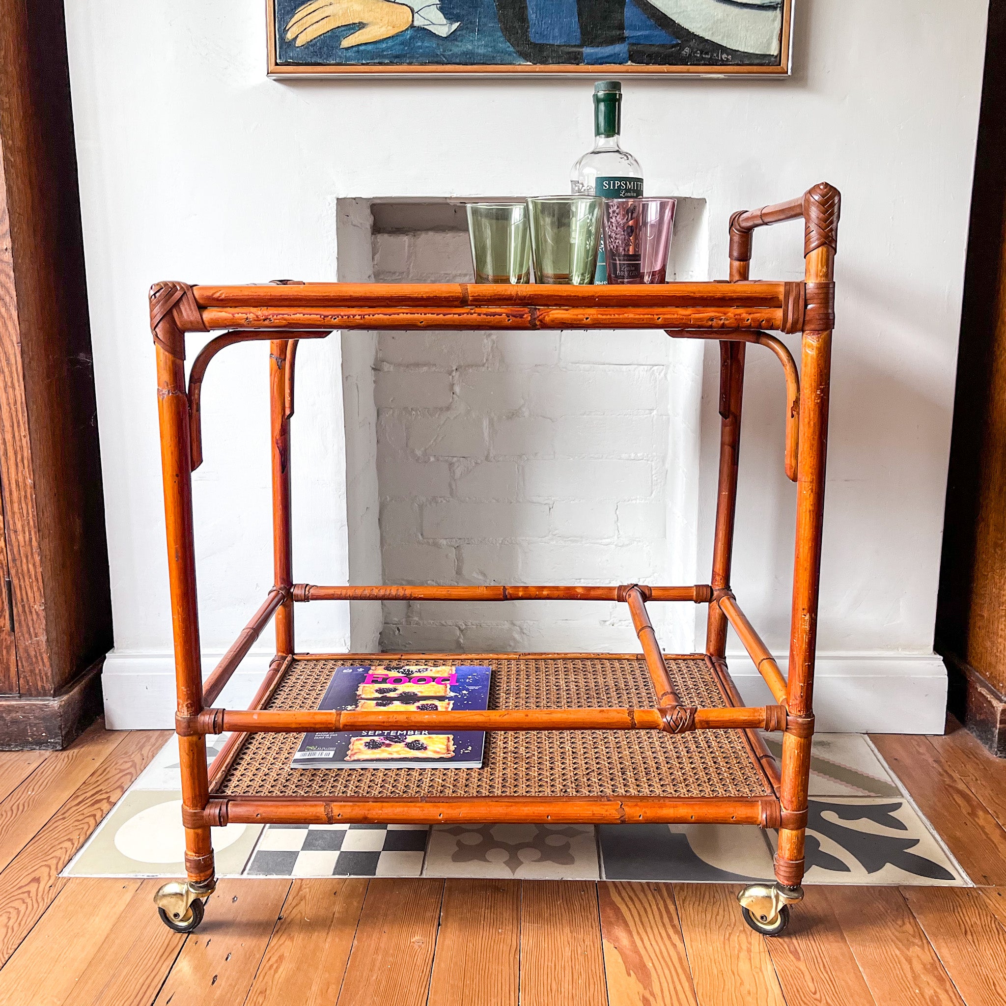Vintage Bamboo And Cane Drinks Trolley