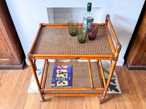 Vintage Bamboo And Cane Drinks Trolley