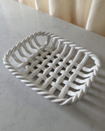 Load image into Gallery viewer, Vintage White Glazed Ceramic Woven Dish By Vallauris
