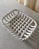 Load image into Gallery viewer, Vintage White Glazed Ceramic Woven Dish By Vallauris
