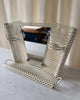 French Mid Century Perforated Metal Mirror With Shelf In The Style Of Mathieu Mategot