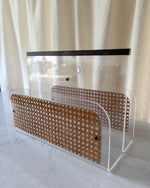 Load image into Gallery viewer, Vintage Lucite, Cane And Brass Magazine Rack Attributed To Christian Dior Home
