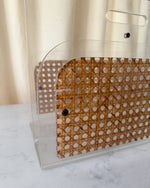 Load image into Gallery viewer, Vintage Lucite, Cane And Brass Magazine Rack Attributed To Christian Dior Home
