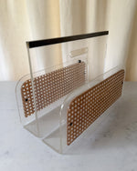 Load image into Gallery viewer, Vintage Lucite, Cane And Brass Magazine Rack Attributed To Christian Dior Home
