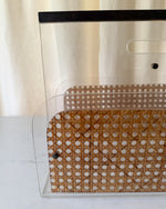 Load image into Gallery viewer, Vintage Lucite, Cane And Brass Magazine Rack Attributed To Christian Dior Home
