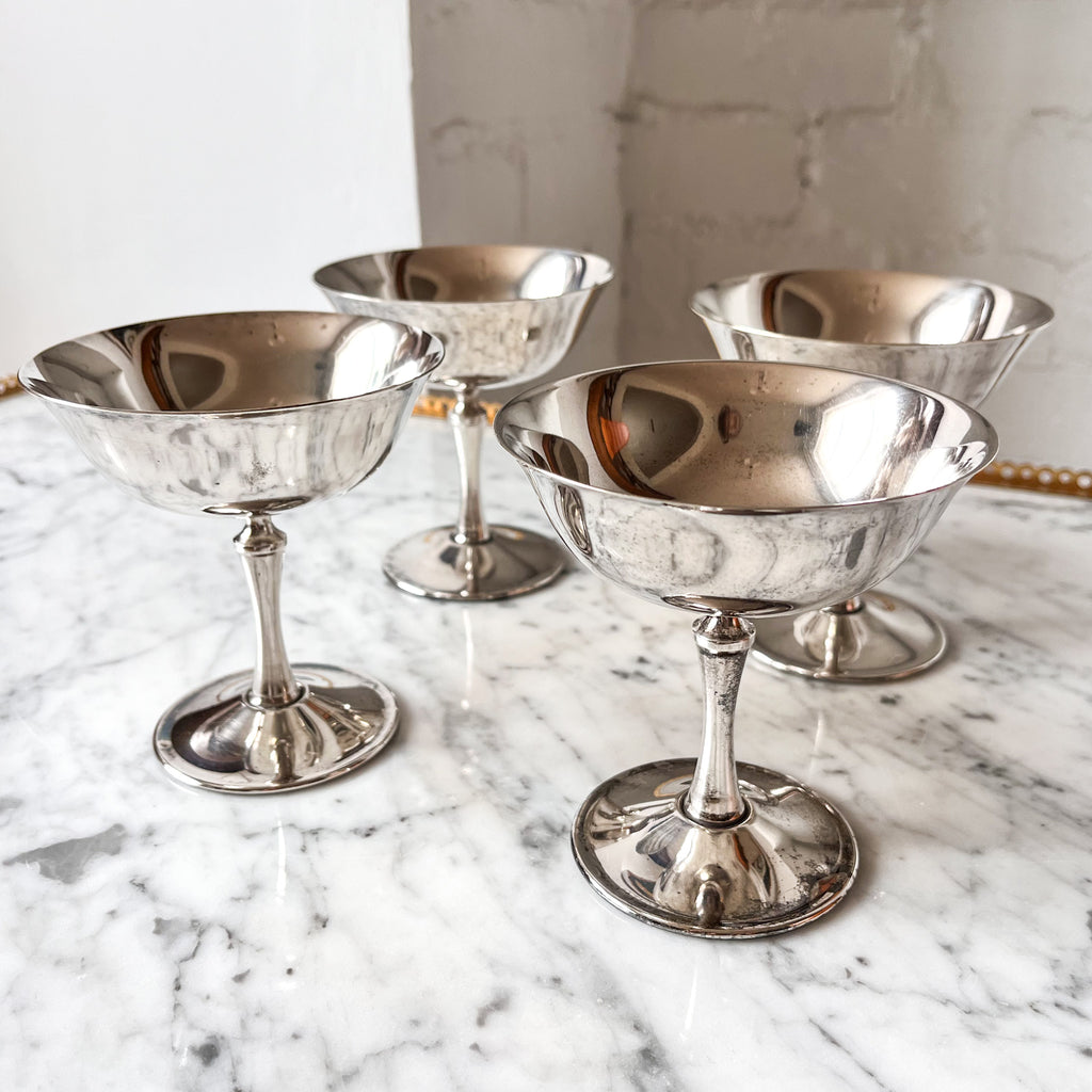 Set Of Four Vintage Italian Silver Plated Champaign Coups