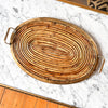 Gabriella Crespi Style Oval Pencil Reed And Brass Tray With Handles