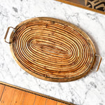 Load image into Gallery viewer, Gabriella Crespi Style Oval Pencil Reed And Brass Tray With Handles
