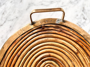 Gabriella Crespi Style Oval Pencil Reed And Brass Tray With Handles