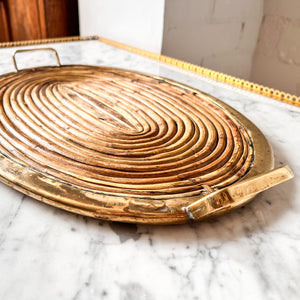Gabriella Crespi Style Oval Pencil Reed And Brass Tray With Handles