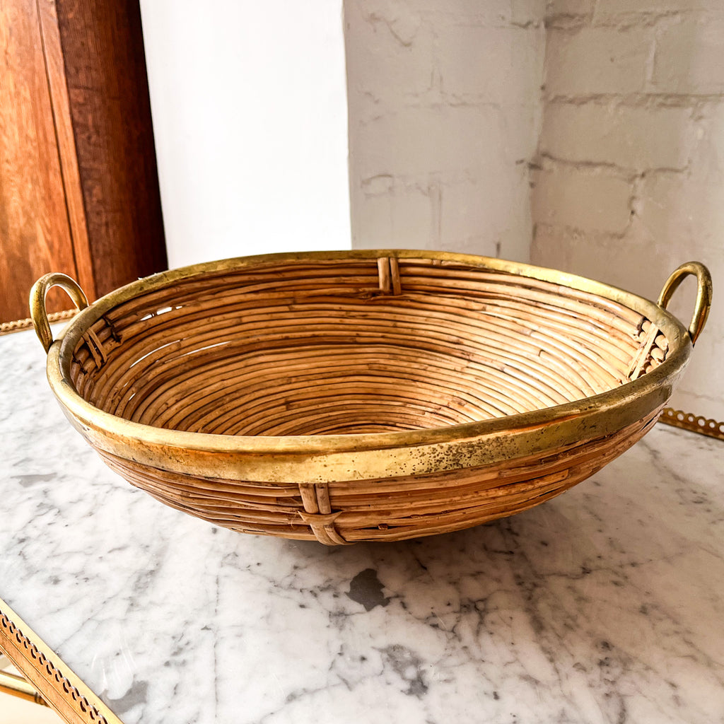 Gabriella Crespi Style Pencil Reed And Brass Bowl With Handles