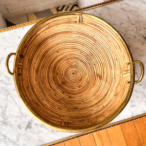 Gabriella Crespi Style Pencil Reed And Brass Bowl With Handles
