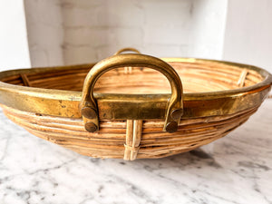 Gabriella Crespi Style Pencil Reed And Brass Bowl With Handles