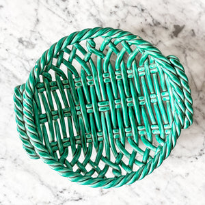 Vintage Green Glazed Ceramic Woven Bowl By Vallauris