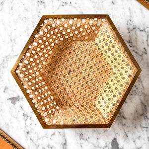 Vintage Christian Dior Home Collection Lucite And Rattan Bowl