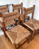 Set Of Four French Rustic Dining Chairs With Rush Seats In The Manner Of Charlotte Perriand