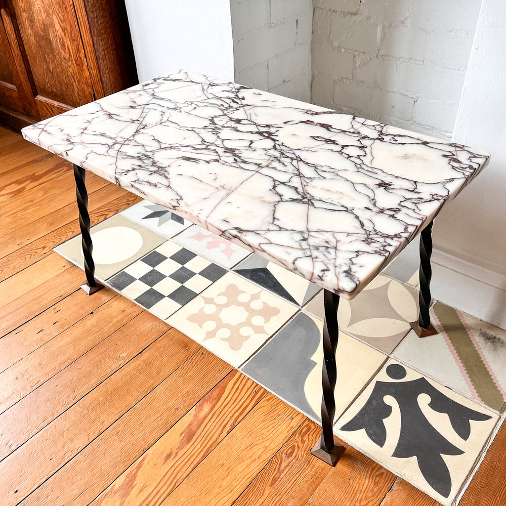 Vintage French Marble Coffee Table / Side Table On Wrought Iron Base