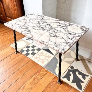 Vintage French Marble Coffee Table / Side Table On Wrought Iron Base