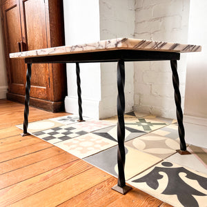 Vintage French Marble Coffee Table / Side Table On Wrought Iron Base