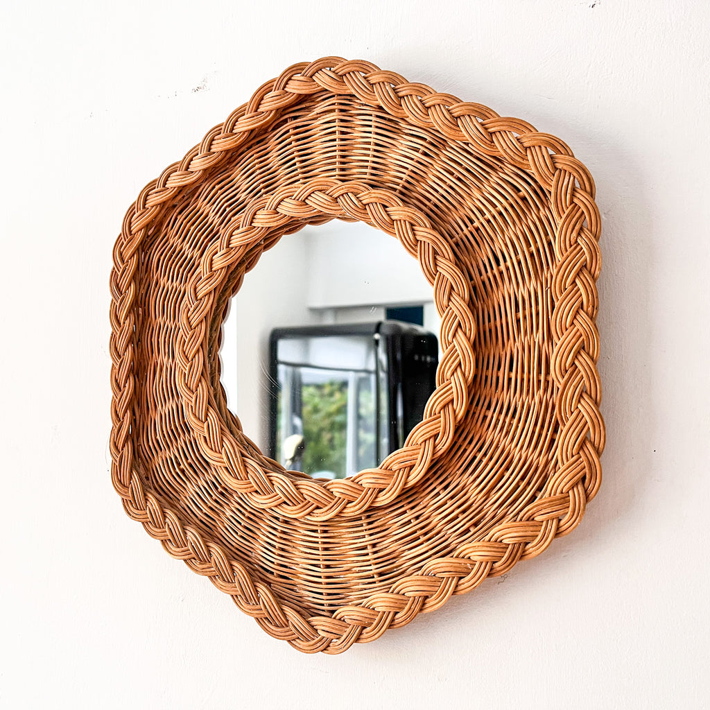 Small Vintage French Hexagonal Wicker Wall Mirror