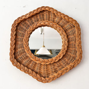 Small Vintage French Hexagonal Wicker Wall Mirror